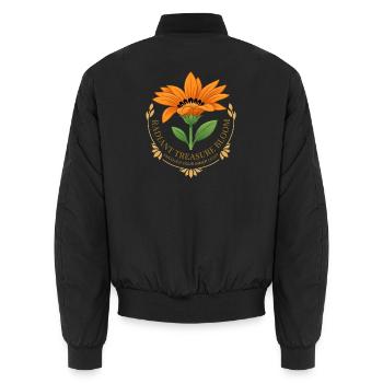 Eine strahlende Blume mit einem motivierenden Slogan - Unisex Bomberjacke - Schwarz - Hinten - AI Model Male 185 light (185cm)