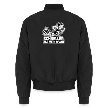 Schneller als mein WLAN – Sprinter Humor Design - Unisex Bomberjacke - Schwarz - Hinten - AI Model Male 185 light (185cm)