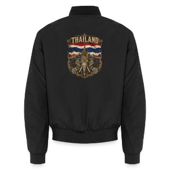 Thailand Elefant und Tempel Wappen - Unisex Bomberjacke - Schwarz - Hinten - AI Model Male 185 light (185cm)