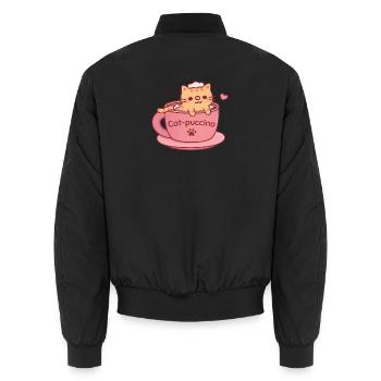 Katzen-Puccino Süße getigerte Katze in Kaffeetasse - Unisex Bomberjacke - Schwarz - Hinten - AI Model Male 185 light (185cm)