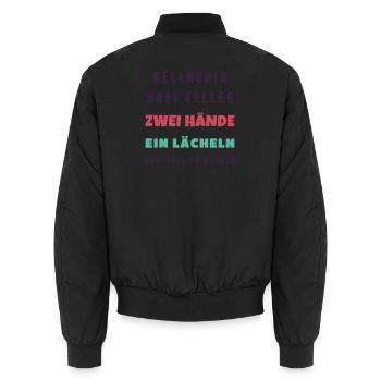 Kellnerin Drei Teller zwei Hände null Trinkgeld - Unisex Bomberjacke - Schwarz - Hinten - AI Model Male 185 light (185cm)