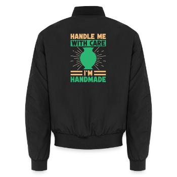 Gifts For Pottery Makers Handle Me With Care - Unisex Bomberjacke - Schwarz - Hinten - AI Model Male 185 light (185cm)