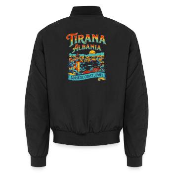 Vintage Tirana Albania Adriatic Coast Cityscape - Unisex Bomberjacke - Schwarz - Hinten - AI Model Male 185 light (185cm)
