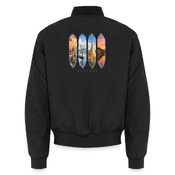 Myanmar Travel – Bagan Tempel & Natur Motiv - Unisex Bomberjacke - Schwarz - Hinten - AI Model Male 185 light (185cm)