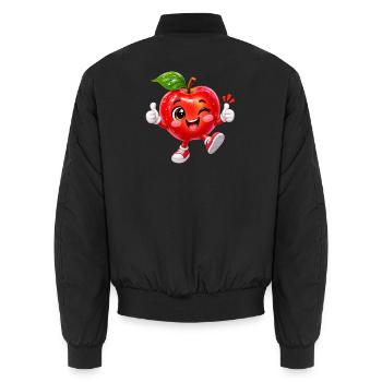 Freudiges Zwinkerndes Apfel-Maskottchen - Unisex Bomberjacke - Schwarz - Hinten - AI Model Male 185 light (185cm)