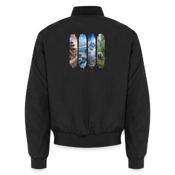 Nepal Travel – Himalaya & Tempel Motiv - Unisex Bomberjacke - Schwarz - Hinten - AI Model Male 185 light (185cm)