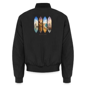 Qatar Travel – Doha & Wüste Motiv - Unisex Bomberjacke - Schwarz - Hinten - AI Model Male 185 light (185cm)