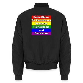 KEINE BÜHNE FÜR FASCHISMUS, HASS UND AUSGRENZUNG - Unisex Bomberjacke - Schwarz - Hinten - AI Model Male 185 light (185cm)
