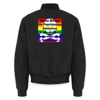 KEINE BÜHNE FÜR FASCHISMUS, HASS UND AUSGRENZUNG - Unisex Bomberjacke - Schwarz - Hinten - AI Model Male 185 light (185cm)
