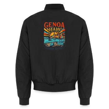 Retro Genoa Italy Ligurian Sea Port Travel - Unisex Bomberjacke - Schwarz - Hinten - AI Model Male 185 light (185cm)