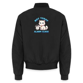Not Today Alarm Clock – Lustiges Kätzchen Motiv - Unisex Bomberjacke - Schwarz - Hinten - AI Model Male 185 light (185cm)