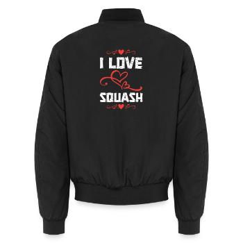 I Love Squash Herzdesign - Unisex Bomberjacke - Schwarz - Hinten - AI Model Male 185 light (185cm)