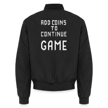 Pixel Arcade Münzen einfügen, um fortzufahren - Unisex Bomberjacke - Schwarz - Hinten - AI Model Male 185 light (185cm)