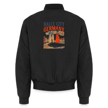 Halle City Germany Skyline Travel Retro - Unisex Bomberjacke - Schwarz - Hinten - AI Model Male 185 light (185cm)