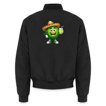 Happy Lime mit einem Getränk - Unisex Bomberjacke - Schwarz - Hinten - AI Model Male 185 light (185cm)