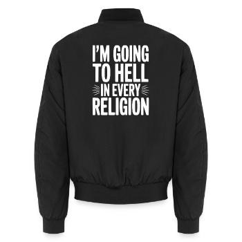 Ich gehe in jede Religion in die Hölle - Unisex Bomberjacke - Schwarz - Hinten - AI Model Male 185 light (185cm)