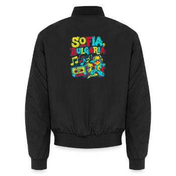 City Retro Sofia Bulgaria Music And Graffiti Art - Unisex Bomberjacke - Schwarz - Hinten - AI Model Male 185 light (185cm)