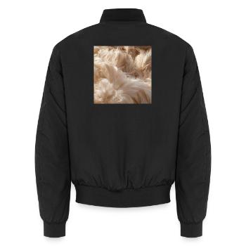 Flauschige beige Federn - Unisex Bomberjacke - Schwarz - Hinten - AI Model Male 185 light (185cm)