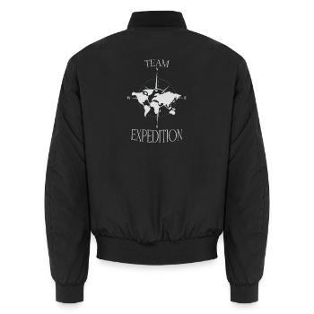 Team Expedition Kompass Weltkarte Wander  - Unisex Bomberjacke - Schwarz - Hinten - AI Model Male 185 light (185cm)