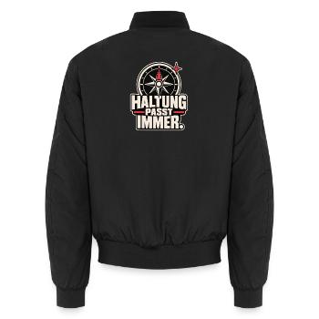 Haltung passt immer – Zivilcourage - Unisex Bomberjacke - Schwarz - Hinten - AI Model Male 185 light (185cm)