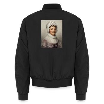 Abigail Adams Porträt mit Spitze - Unisex Bomberjacke - Schwarz - Hinten - AI Model Male 185 light (185cm)