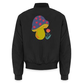 Farbenfroher Pilz mit Blütenakzent - Unisex Bomberjacke - Schwarz - Hinten - AI Model Male 185 light (185cm)