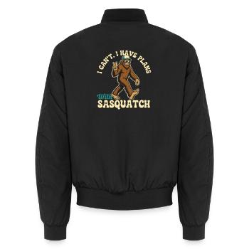 Ich habe Pläne mit Sasquatch – Bigfoot Humor - Unisex Bomberjacke - Schwarz - Hinten - AI Model Male 185 light (185cm)