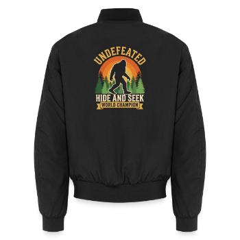 Versteckspiel-Weltmeister – Bigfoot-Humor - Unisex Bomberjacke - Schwarz - Hinten - AI Model Male 185 light (185cm)