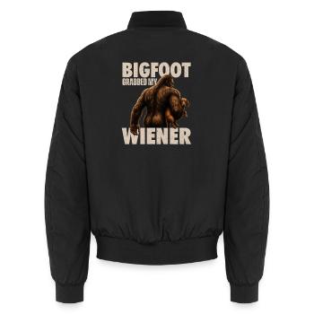Bigfoot schnappte sich meinen Wiener – Sasquatch-Camping - Unisex Bomberjacke - Schwarz - Hinten - AI Model Male 185 light (185cm)