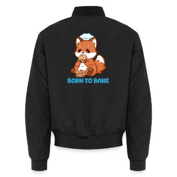 Born to Bake Fuchs Illustration mit Keksen und Hut - Unisex Bomberjacke - Schwarz - Hinten - AI Model Male 185 light (185cm)