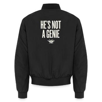 Er ist kein Genie – kühne Typografie - Unisex Bomberjacke - Schwarz - Hinten - AI Model Male 185 light (185cm)