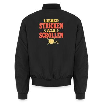 Lieber stricken als scrollen – Retro-Strickspruch - Unisex Bomberjacke - Schwarz - Hinten - AI Model Male 185 light (185cm)