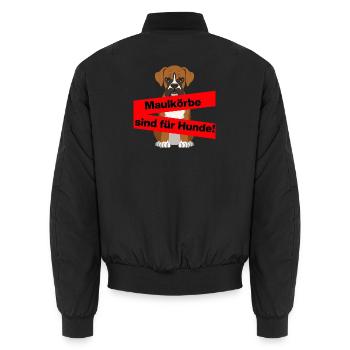 PRO MEINUNGSFREIHEIT, MAULKÖRBE SIND FÜR HUNDE - Unisex Bomberjacke - Schwarz - Hinten - AI Model Male 185 light (185cm)