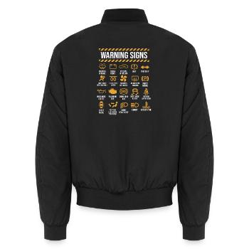 Warnschilder – Automechaniker, Automann, Werkstatt, Leben in der Werkstatt - Unisex Bomberjacke - Schwarz - Hinten - AI Model Male 185 light (185cm)