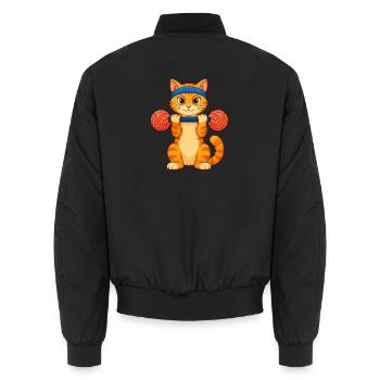 Orangefarbene getigerte Katze hebt eine Wollhantel hoch - Unisex Bomberjacke - Schwarz - Hinten - AI Model Male 185 light (185cm)