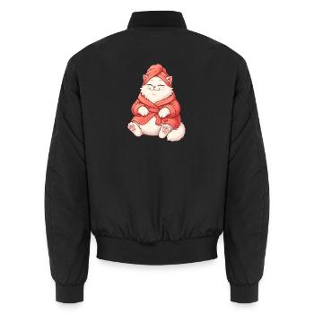 Persische Katze entspannt sich in einem Spa-Bademantel - Unisex Bomberjacke - Schwarz - Hinten - AI Model Male 185 light (185cm)