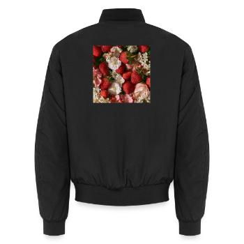 Romantische Erdbeeren und Blumen - Unisex Bomberjacke - Schwarz - Hinten - AI Model Male 185 light (185cm)