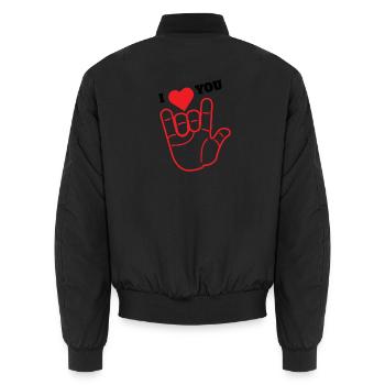 I Love You Hand Sign ASL ILY Heart Art - Unisex Bomberjacke - Schwarz - Hinten - AI Model Male 185 light (185cm)