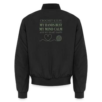  Häkeln Hält Meine Hände Beschäftigt, Geist Ruhig, - Unisex Bomberjacke - Schwarz - Hinten - AI Model Male 185 light (185cm)