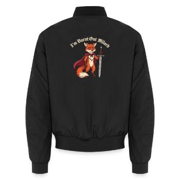Ich bin ausgebrannt, Milord – Renaissance des mittelalterlichen Humors - Unisex Bomberjacke - Schwarz - Hinten - AI Model Male 185 light (185cm)