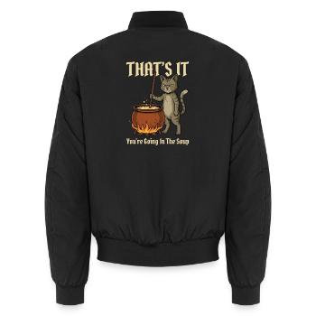 Das war's Du gehst in die Suppe – Mittelalterliche Katze - Unisex Bomberjacke - Schwarz - Hinten - AI Model Male 185 light (185cm)