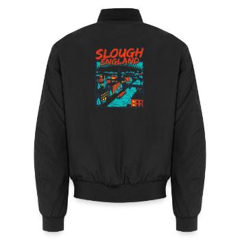 Retro Slough England Cityscape Skyline Novelty - Unisex Bomberjacke - Schwarz - Hinten - AI Model Male 185 light (185cm)