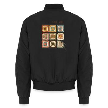 Granny Square Häkelmuster Bunte Wolle - Unisex Bomberjacke - Schwarz - Hinten - AI Model Male 185 light (185cm)