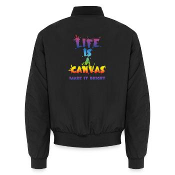 Das Leben ist eine Leinwand, mach sie hell, bunt Tippograph - Unisex Bomberjacke - Schwarz - Hinten - AI Model Male 185 light (185cm)