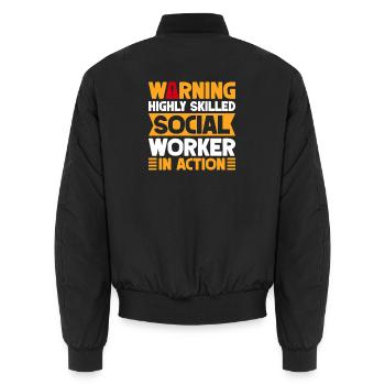 Social Worker Quote Warning In Action Social Work - Unisex Bomberjacke - Schwarz - Hinten - AI Model Male 185 light (185cm)