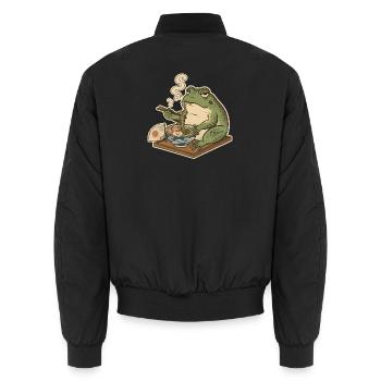 Grummeliger Frosch isst Ramen - Unisex Bomberjacke - Schwarz - Hinten - AI Model Male 185 light (185cm)