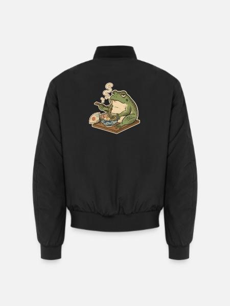 Grummeliger Frosch isst Ramen - Unisex Bomberjacke - Schwarz