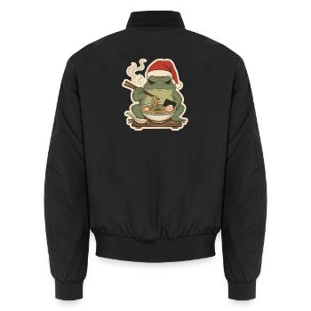 Weihnachtsfrosch frisst Ramen - Unisex Bomberjacke - Schwarz - Hinten - AI Model Male 185 light (185cm)