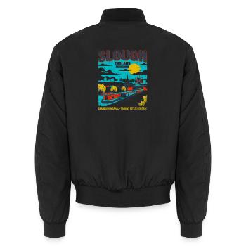 Retro Slough England Cityscape Skyline Novelty - Unisex Bomberjacke - Schwarz - Hinten - AI Model Male 185 light (185cm)