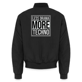 Less drama more techno Spruch Party Rave Logo Text - Unisex Bomberjacke - Schwarz - Hinten - AI Model Male 185 light (185cm)